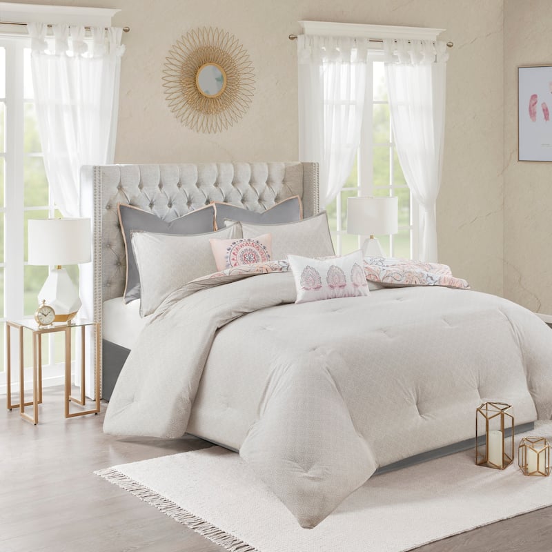 Madison Park Loleta 8 Piece Cotton Floral Printed Reversible Comforter Set