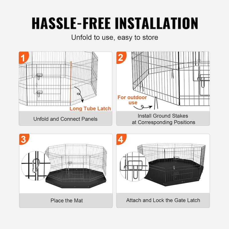 Dog Playpen, 8 Panels Foldable Metal Dog Exercise Pen, 24" H Pet Fence Puppy Crate Kennel, Indoor Outdoor Dog Pen