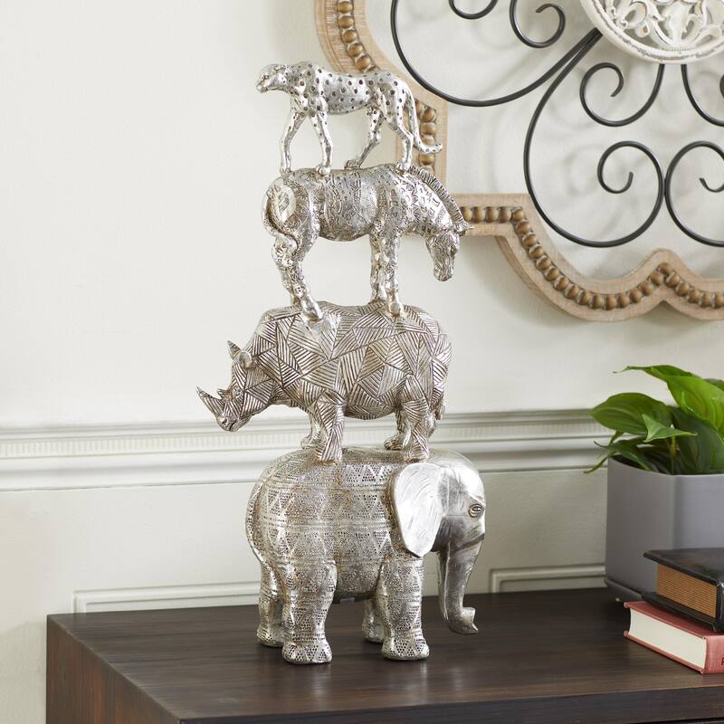 Gold Polyresin Safari Animals Decorative Sculpture - Gold - 10"W, 15"H