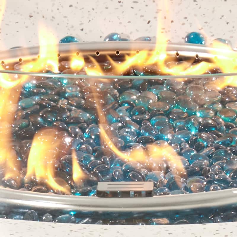 COSIEST 42'' Outdoor Round Propane Fire Pit w Wind Guard and Fire Glass