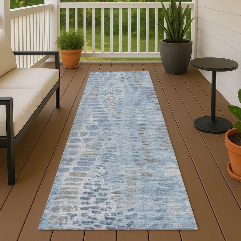 Machine Washable Indoor/ Outdoor Modern Imprints Chantille Rug - Denim - 2'3" x 7'6"