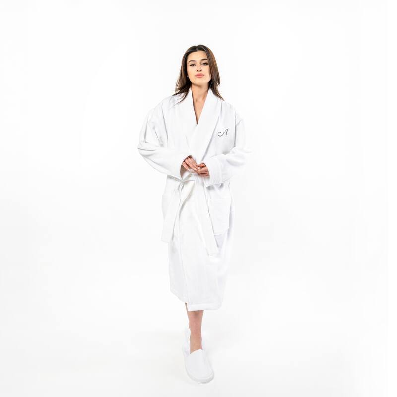 Authentic Hotel and Spa 100% Turkish Cotton Personalized Unisex Anovia Velour Bathrobe - Grey Script Font