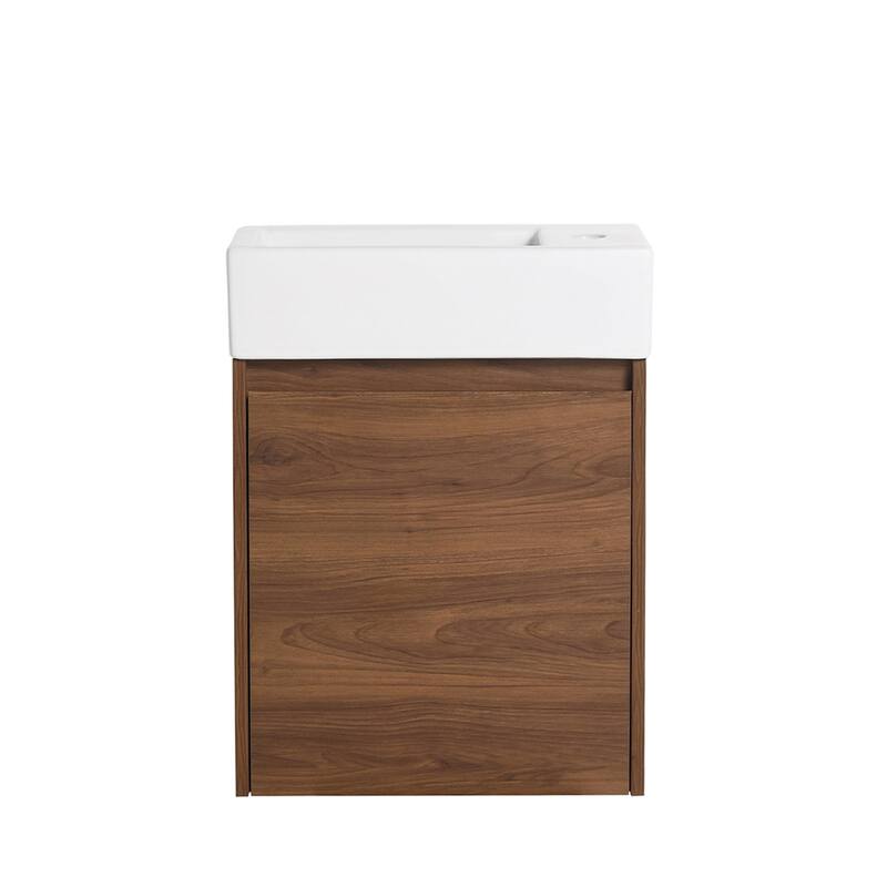 18 in. Plywood Wall Mounted Bathroom Vanity Set in Brown Ebony with Integrated Ceramic Sink - 18" x 10" x 24" - Wood Finish - Brown Ebony