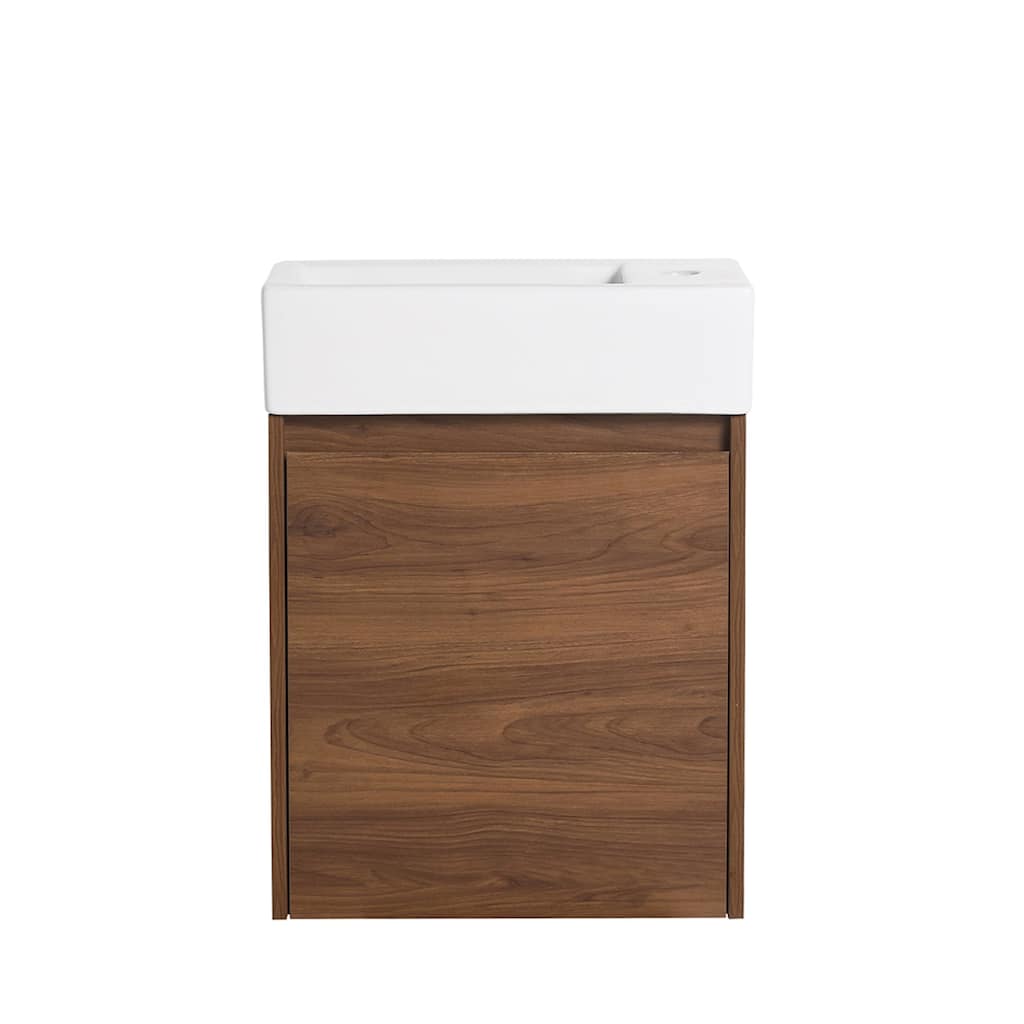18 in. Plywood Wall Mounted Bathroom Vanity Set in Brown Ebony with Integrated Ceramic Sink