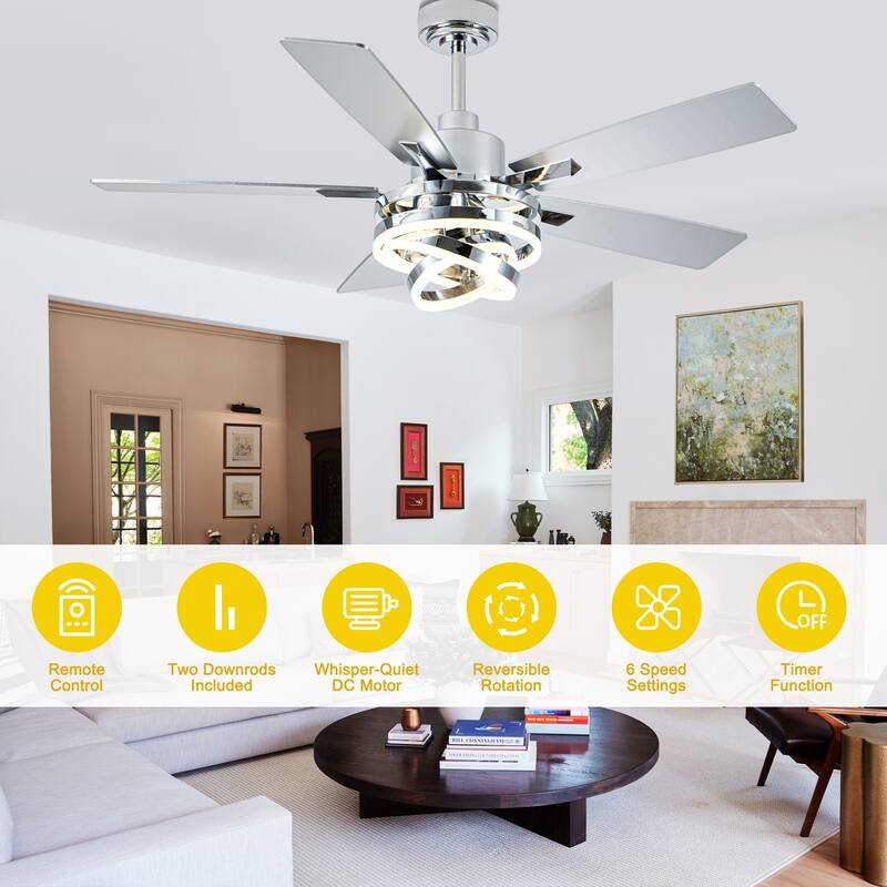 Oaks Aura 52in. DIY Shade Modern Reversible Ceiling Fan with Light, 6-Speed Silent Motor Ceiling Fan with Remote for Large Room