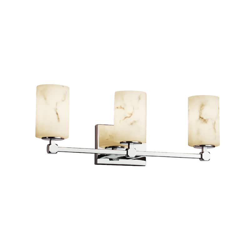 Justice Design LumenAria Tetra 3-light Polished Chrome Bath Bar, Faux Alabaster Cylinder - Flat Rim Shade