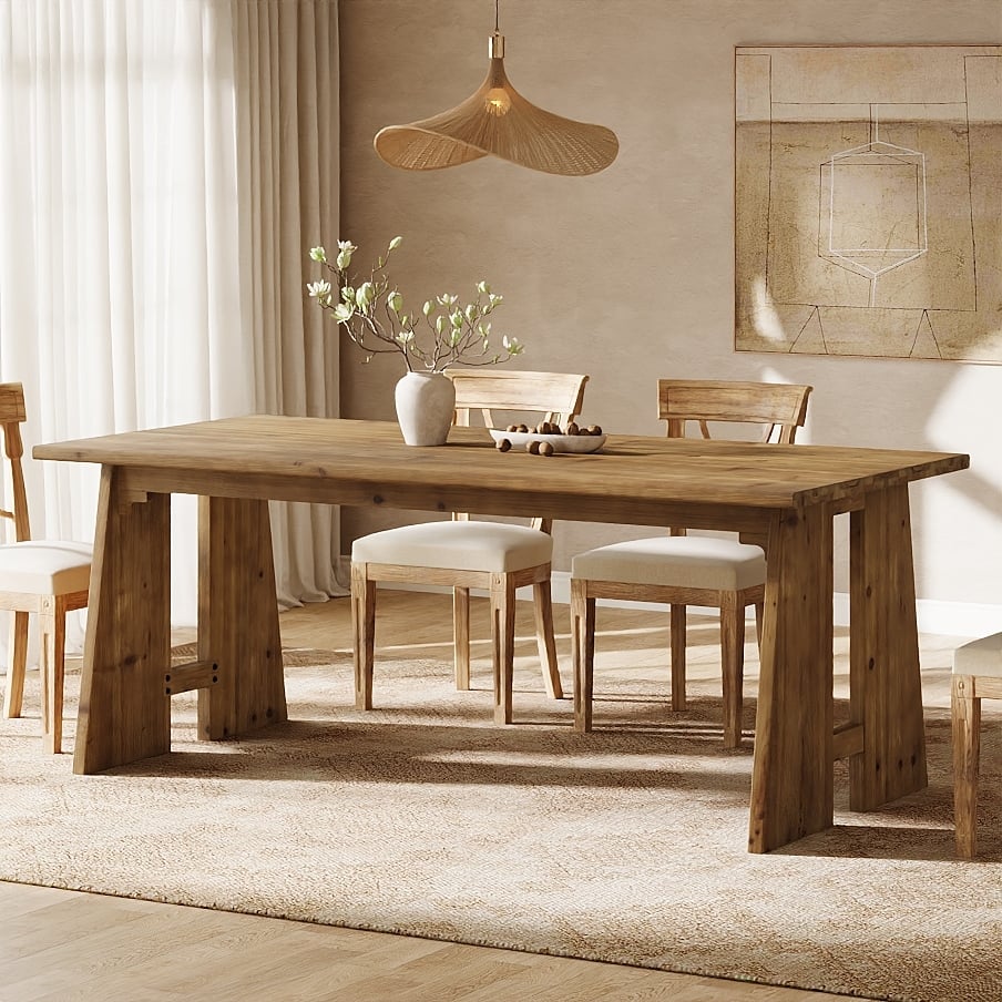 70.9" Solid Wood Kitchen Dining Table with Unique Base