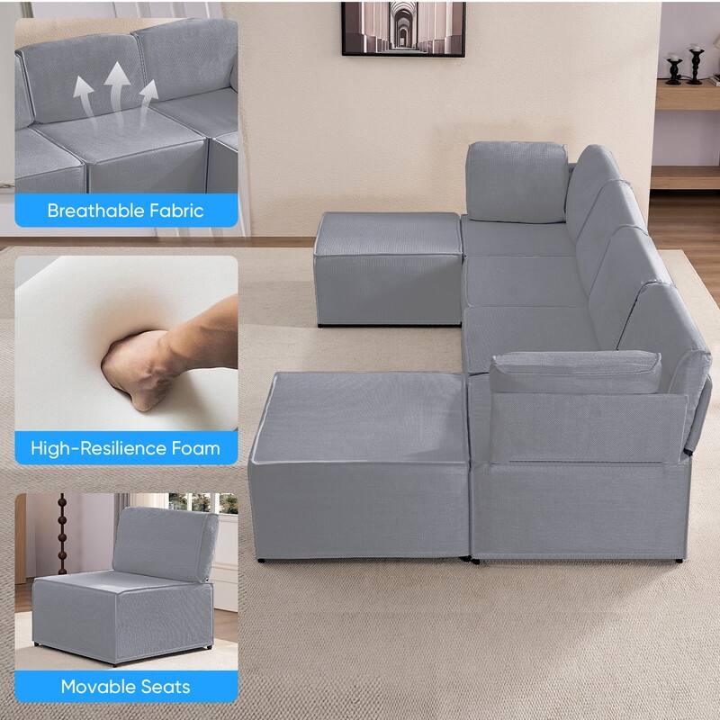 Mixoy Oversized Modular Sectional Sofa, U/L-Shaped Couch with Deep Seat, Ottoman, Convertible Modern Linen Sleeper Sofa Bed