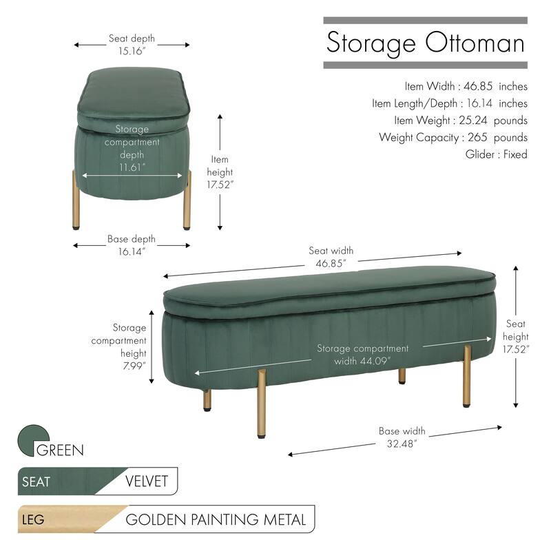 Porthos Home Vrai Storage Ottoman Bench, Velvet and Gold Legs