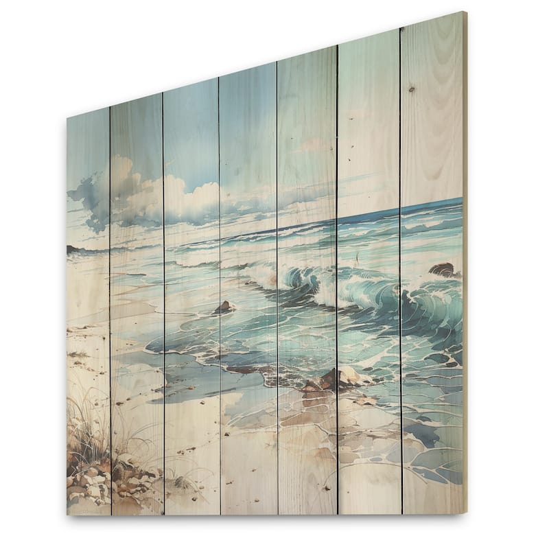 Designart "Ocean Charm In Winter I" Ocean Wood Wall Decor Nautical & Coastal Turquoise Wood Panel On Natural Pine Wood