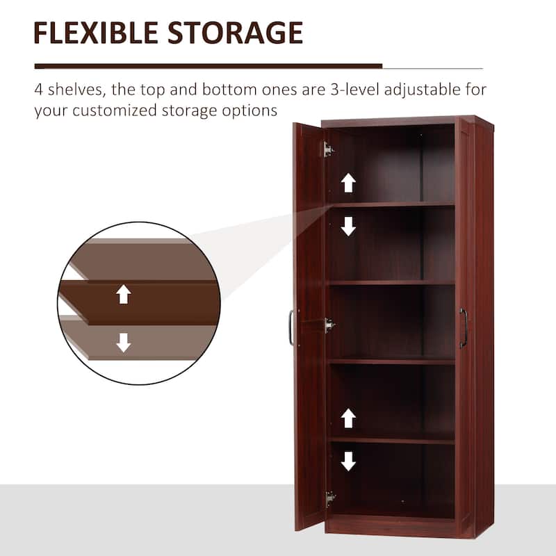 HOMCOM 63" 2-Door Kitchen Pantry, Freestanding Storage Cabinet with 2 Adjustable Shelves for Kitchen or Living Room