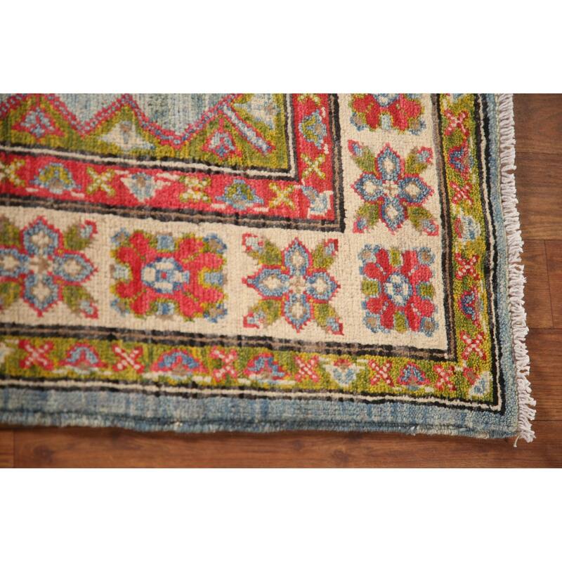 Geometric Kazak Oriental Accent Rug Handmade Wool Carpet - 2'8" x 4'1"