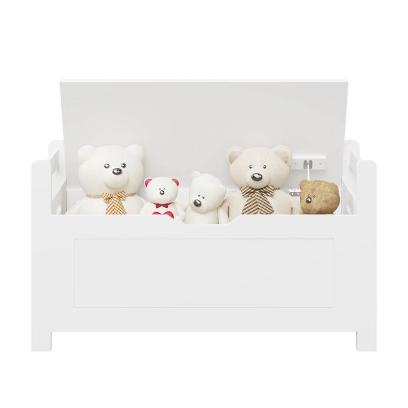 Anmytek White Large Kids Toy Box Storage Bench with Cushion Seat Safety Hinge Flip Top Lid for Nursery Playroom