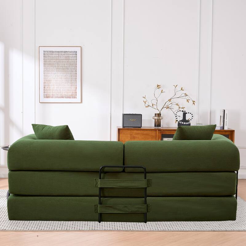 Convertible Sofa Bed, Folding Floor Couch Loveseat with Pillows, Corduroy Multi‑Mode Lounger, Sleeper Mattress