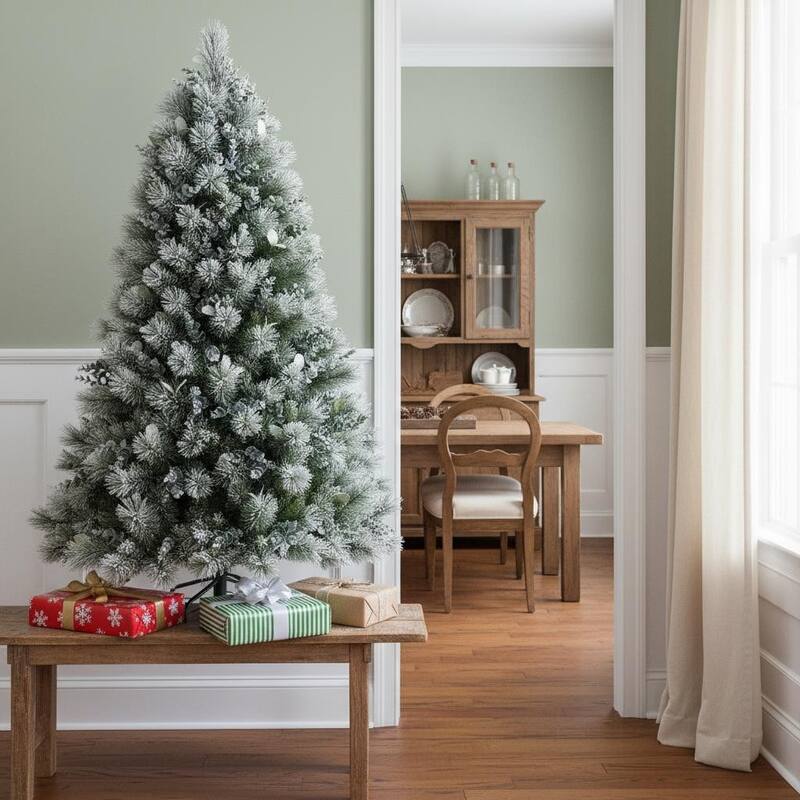 HomeRoots 4' Full Flocked Fir Christmas Tree - White - 26.00 in. x 47.28 in. x 26.00 in. - White - 4 Foot