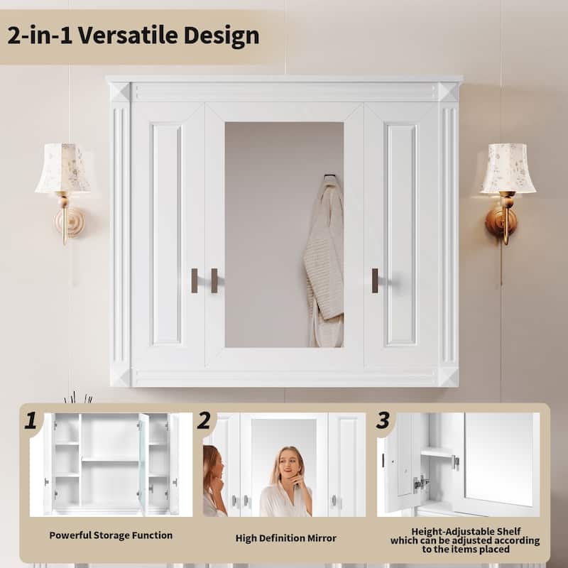 Roomfitters Wall Cabinet with Mirror, Medicine Cabinet with 4 Shelves, Mirrored Door Over Toilet Storage Unit, White