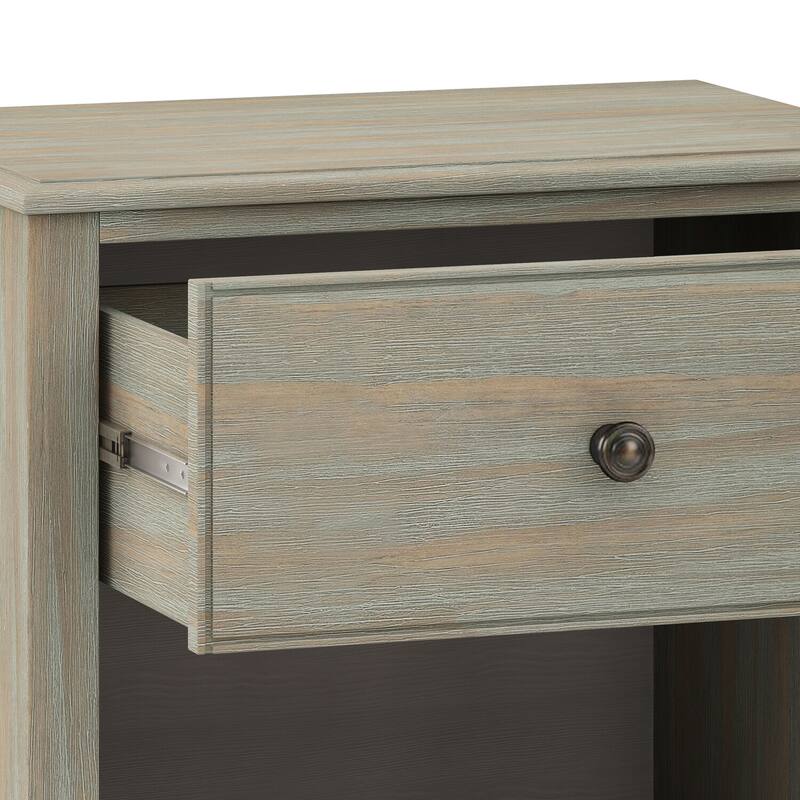Solid Wood 24-Inch Wide Traditional Bedside Nightstand Table in Distressed Grey with Shelf