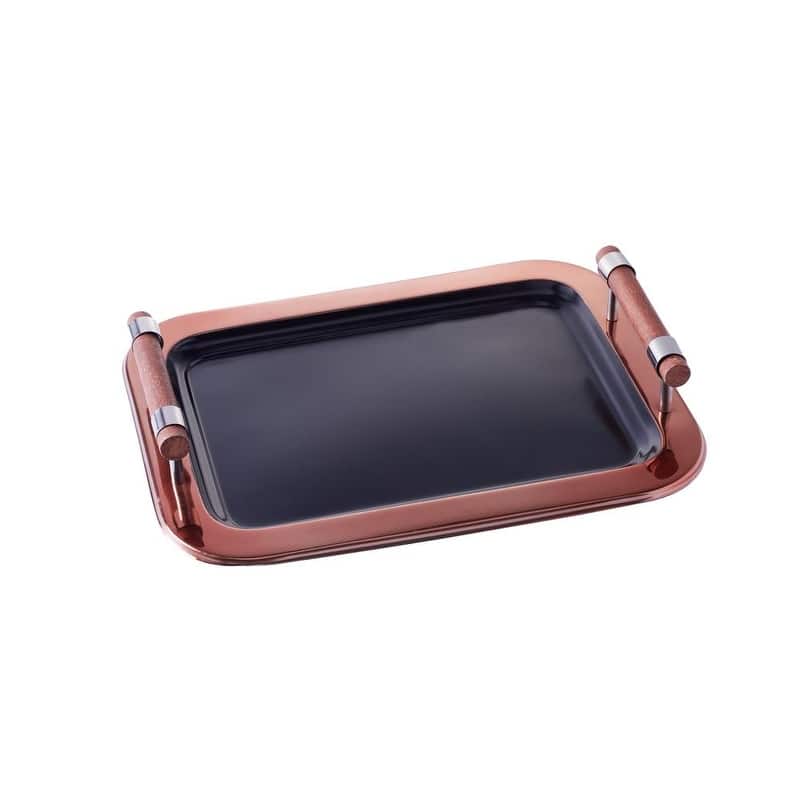 Sol Living Black Stainless Steel Rectangular Serving Tray with Handle - 17.5" x 14" x 2.8"