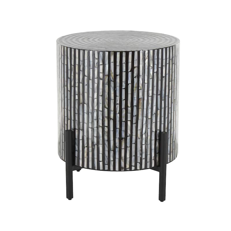 Mother of Pearl Shell Geometric Handmade Mosaic Inlay Accent Table with Black Metal Legs - Multi Colored - Roche River Decor