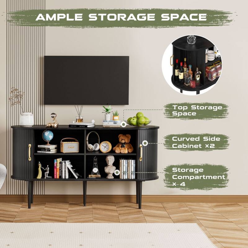 VEIKOUS Buffet Cabinet with Anti-Tipping Design, Sturdy MDF Storage Sideboard with Curved Profile, Ample Space & Sliding Doors