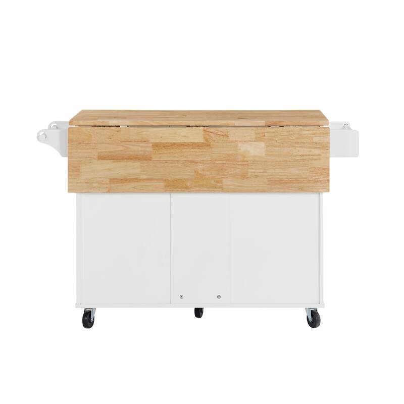 Anmytek White Rolling Kitchen Cart with Bamboo Top Drop Leaf Mobile Island Storage for Small Spaces
