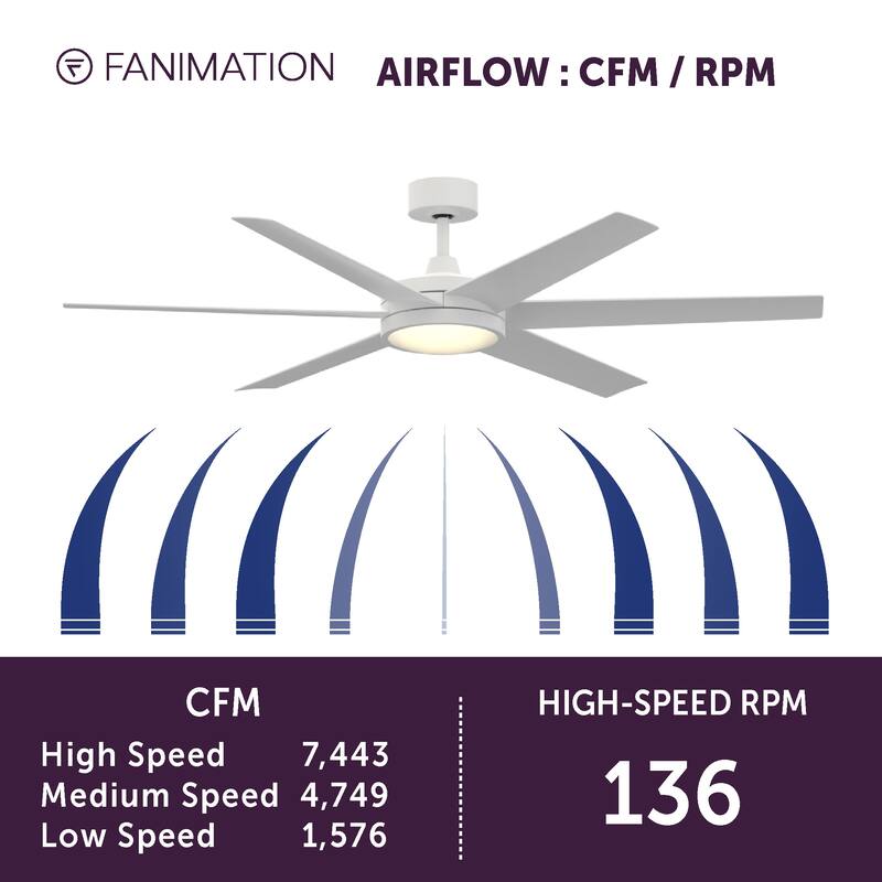 Fanimation Brawn 64 inch Indoor/Outdoor Ceiling Fan with LED CCT Select Light Kit and Remote - Matte White