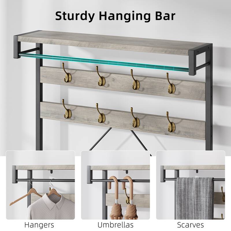 4-in-1 Entryway Bench with Coat Rack with 8 Hooks and 3-Tier Storage Shelf