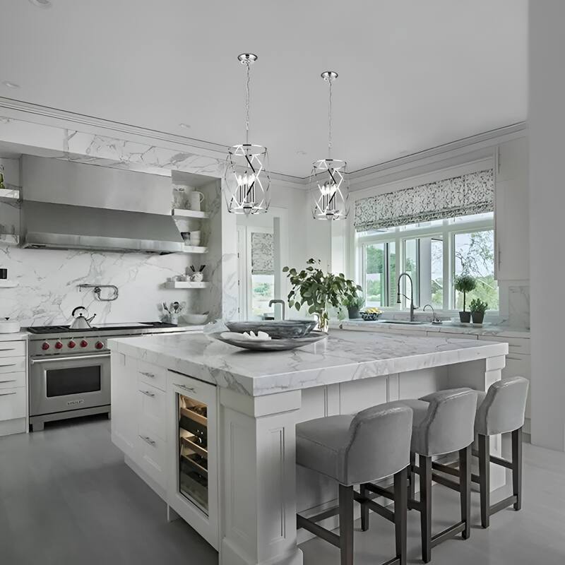 Black Island Pendant Lighting Cylinder Lantern Chandelier 3 Light, Modern LED Hanging Ceiling Light