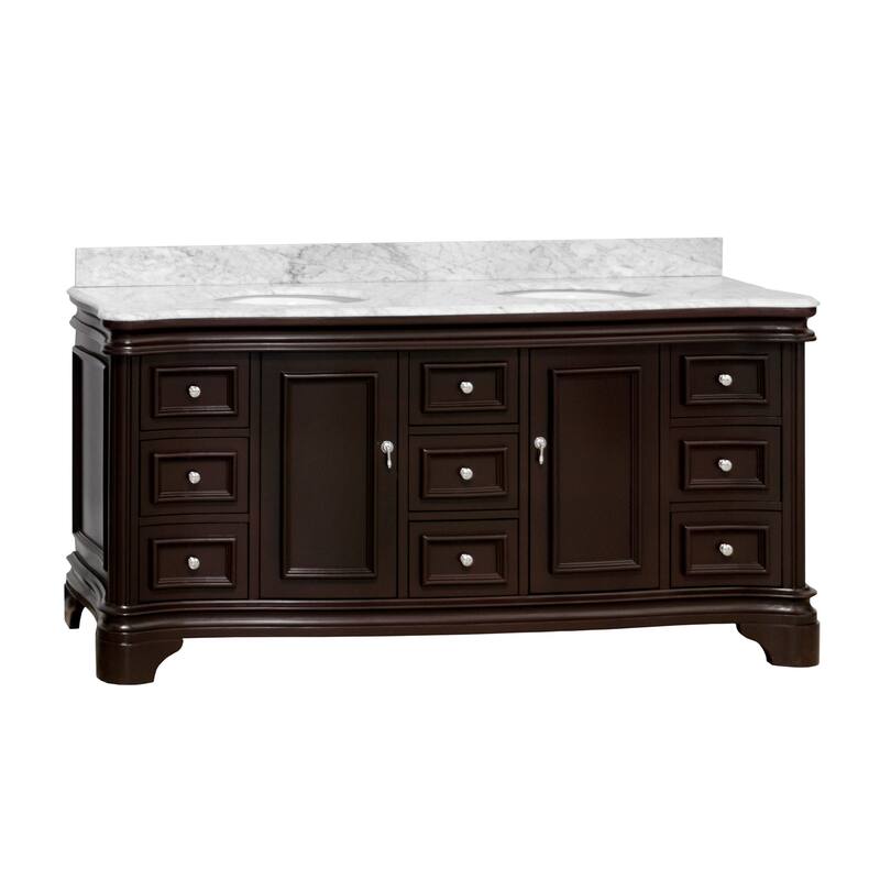 KitchenBathCollection Katherine 72" Double Bathroom Vanity with Carrara Marble Top