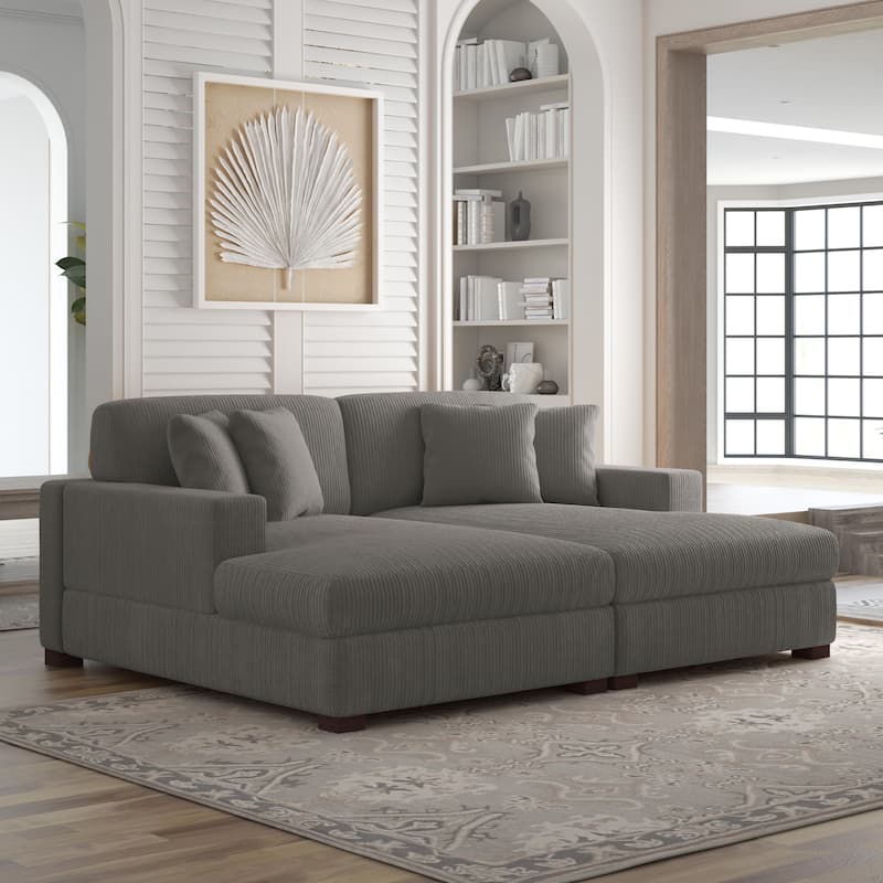Corduroy Modular Couch Sectional Chaise Lounge Sofa - Light Grey 2-Piece Chaise Lounge - Symmetrical