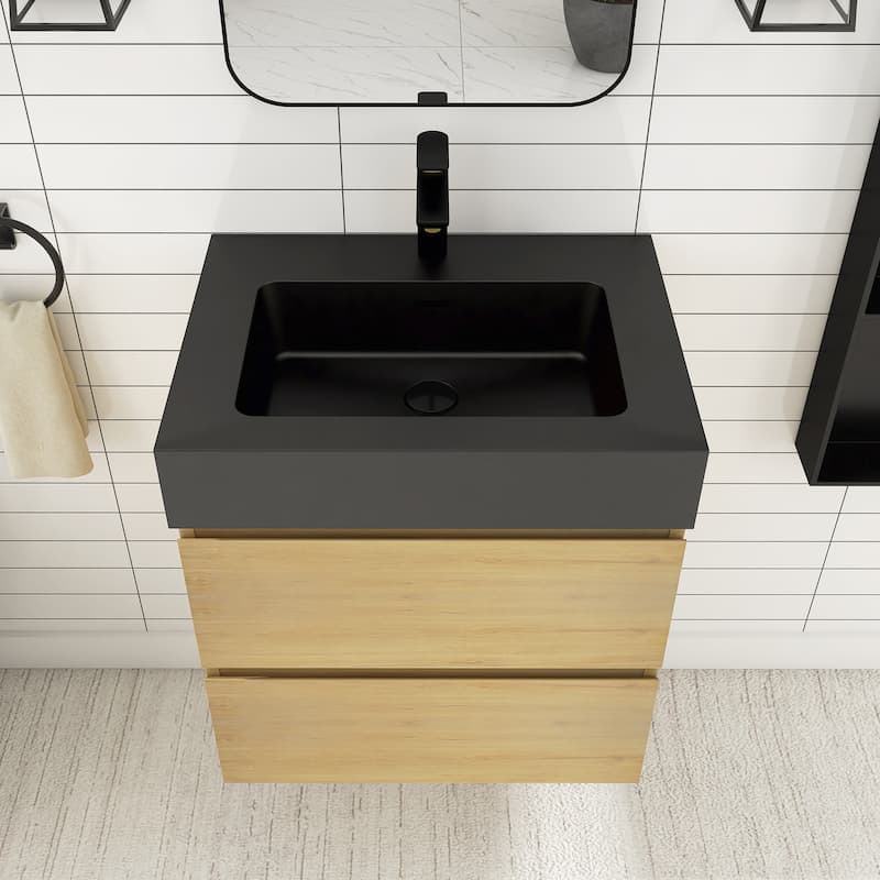 Floating Bathroom Vanity with Black Solid Surface Top