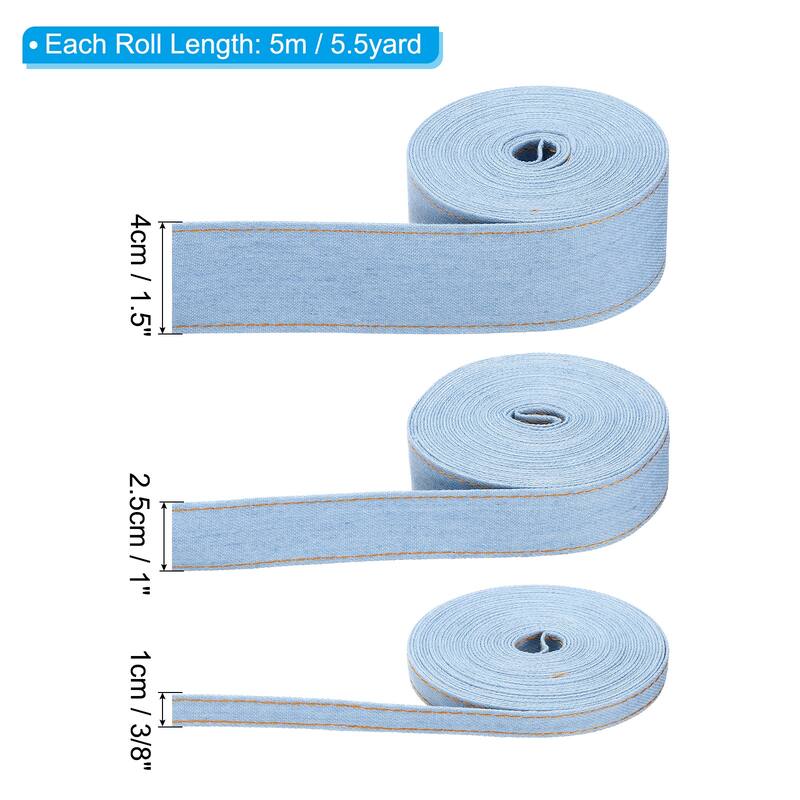 3/8", 1", 1.5" Denim Ribbon Set, 3 Sizes Total 16.5 Yard Craft Strip - Light Blue