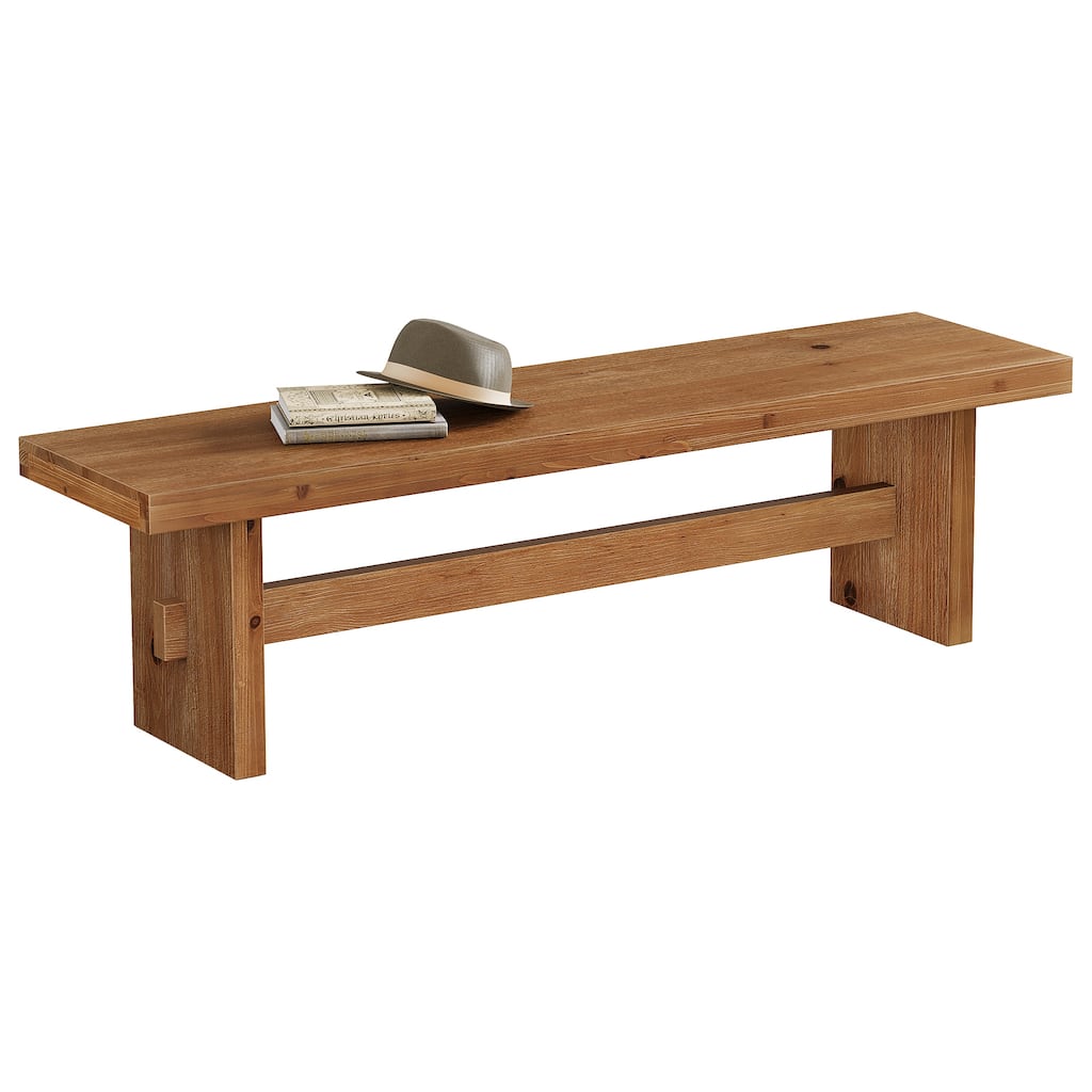 63" Long Solid Wood Entryway Bench, Farmhouse End of Bed Bench