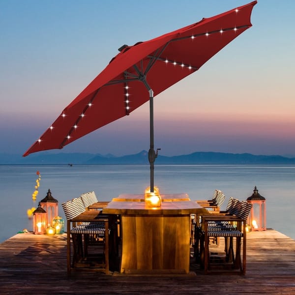 light patio solar umbrella WESTLAKE 10 Ft LED Cantilever Offset w/ Included 4-Piece Base Weights, Gray you can easily walk underneath the opened umbrella Autlaycil 10FT Solar Power LED