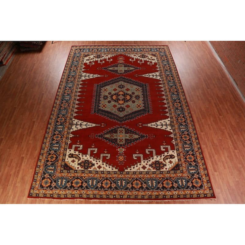 Palace Size Red Viss Indian Large Rug Handmade Wool Carpet - 12'2"x 17'9"