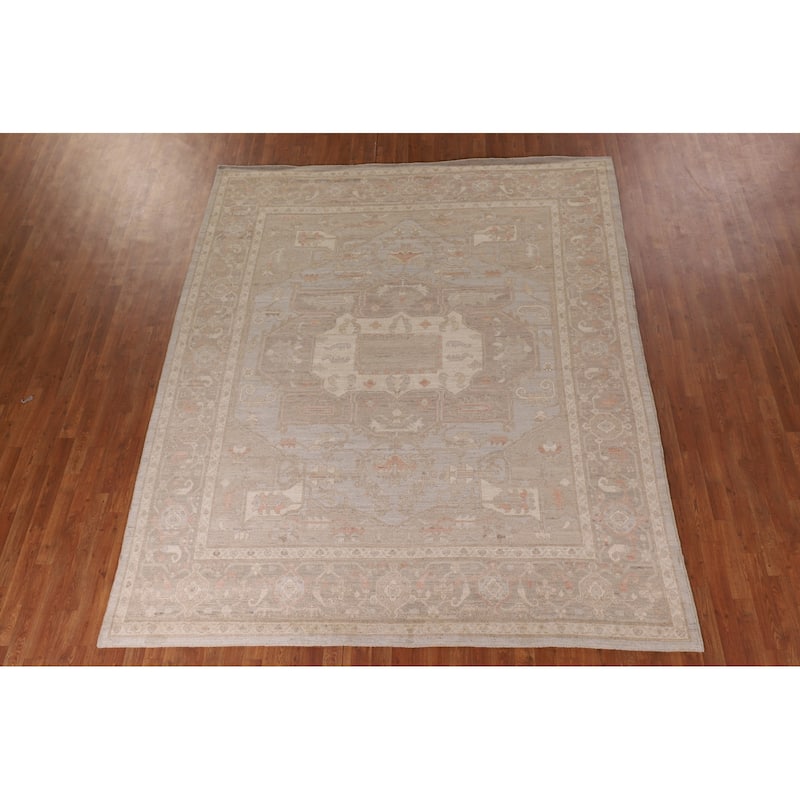 Vegetable Dye Oushak Area Rug Handmade Grey Wool Carpet - 8'4" x 9'10"