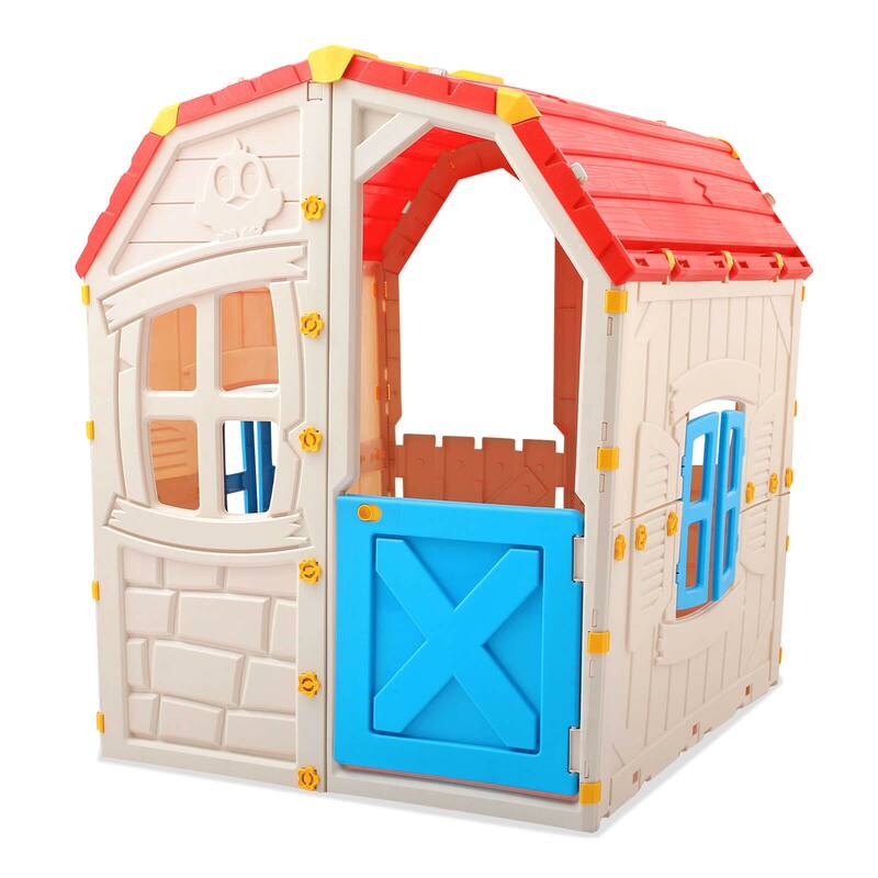 Costway Outdoor Kids Playhouse with Openable Door Windows for Home - See Details