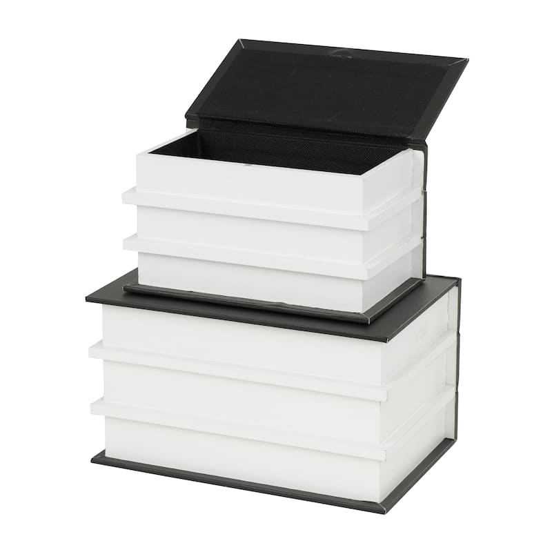 White or Black Canvas Faux Storage Book Box with Gold or White Enjoy, Every, Moment Text (Set of 2)