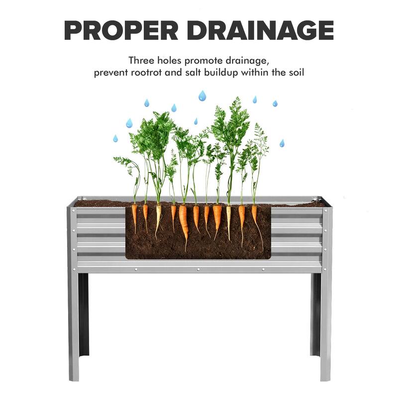 Meyreso 48" x 30" x 20" Galvanized Raised Garden Bed with Legs, Metal Elevated Planter Box, Rust-Resistant, Safety Edging