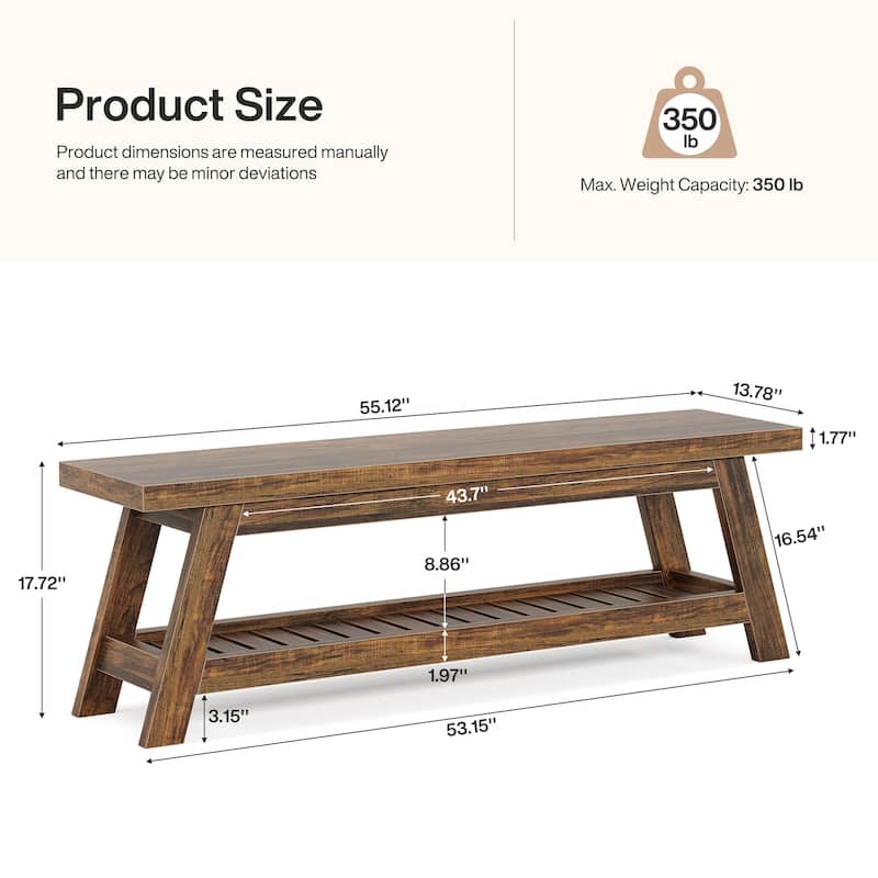 55" Entryway Bench with Shoe Storage, Large 2-Tier Foyer Bench