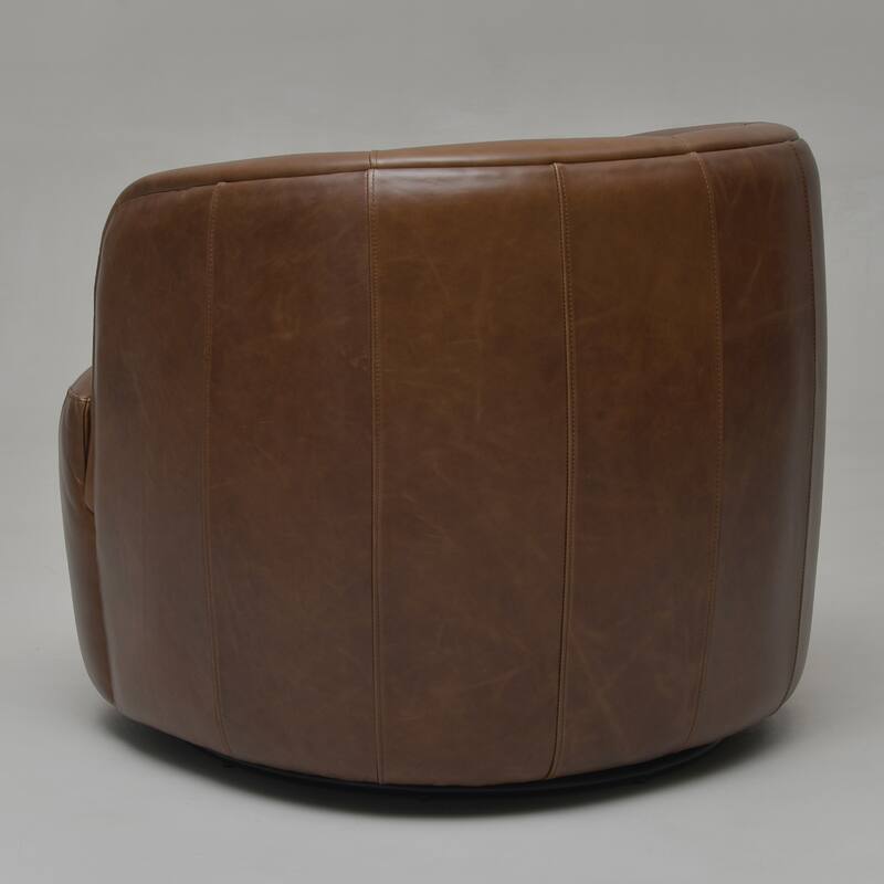 KINWELL 100% Top Grain Genuine Leather Swivel Armchair with Pillow