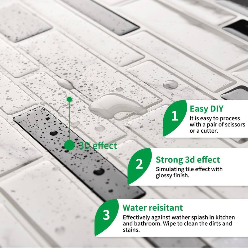 Art3d 12"x12" Vinyl Peel and Stick Backsplash Tile Marble Look(10-Pack)