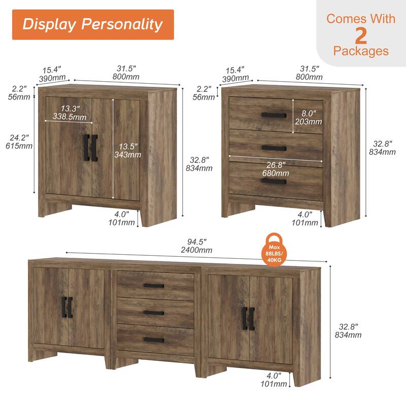 WAMPAT Buffet Cabinet with Drawers & Doors