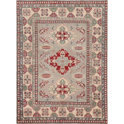 Grey Traditional Kazak Oriental Area Rug Hand-Knotted Wool Carpet - 5'0" x 6'8"