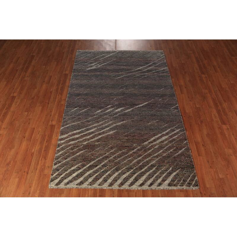 Striped Moroccan Indian Area Rug Hand-Knotted Wool Carpet - 5'1" x 8'1"