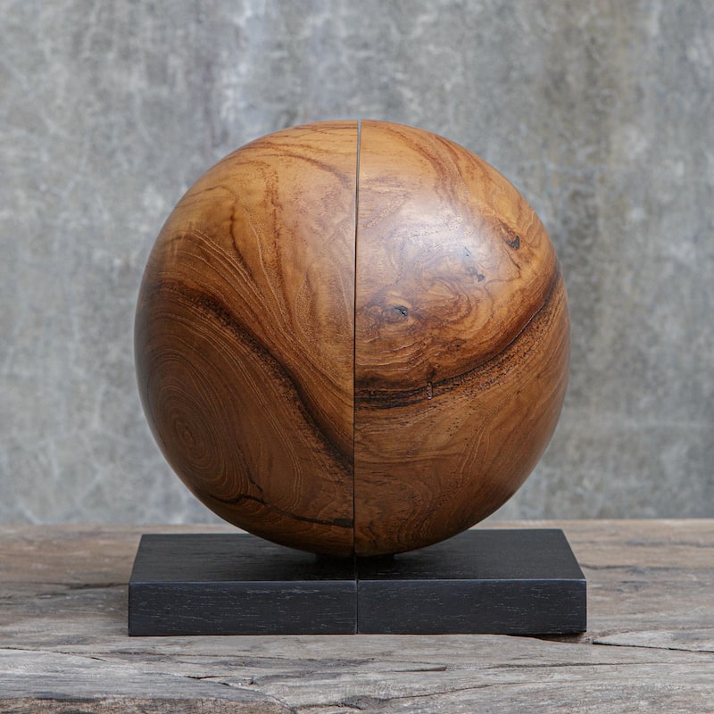 Uttermost 17128 Teak And Noir 8" Wide Teak Wood Bookends - Set of 2