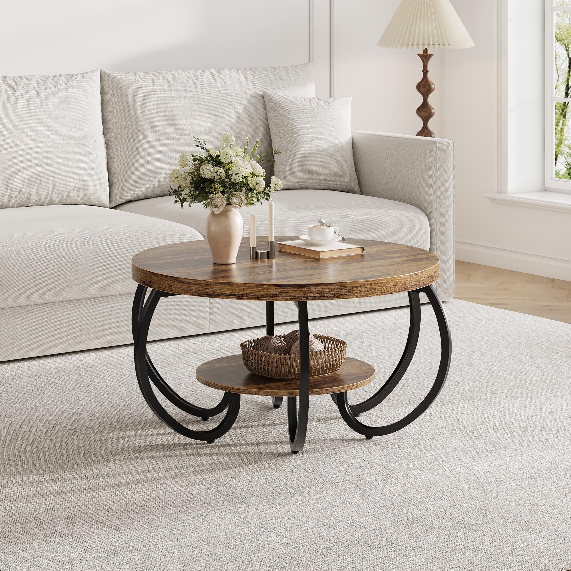 Mid-Century Modern Coffee Table, Curved Metal Legs, Wobble-free