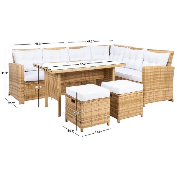 dimension image slide 0 of 2, SAFAVIEH Outdoor Miki 5-piece Wicker Sectional Patio Dining Set