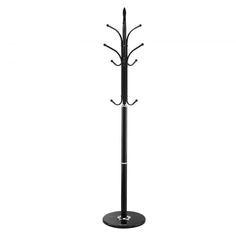 Black Freestanding 6 Hooks Coat Rack with Marble Base and Sturdy Carbon Steel Stand for Entryway - 14.57” x 14.57” x 70.87”