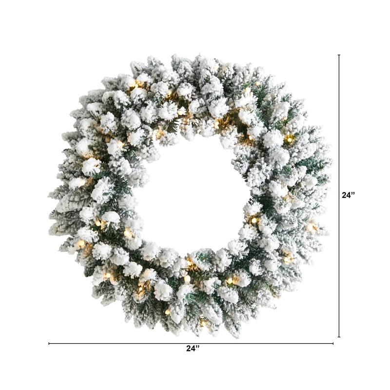 Flocked Artificial Christmas Wreath, 24-", Warm White LED Lights